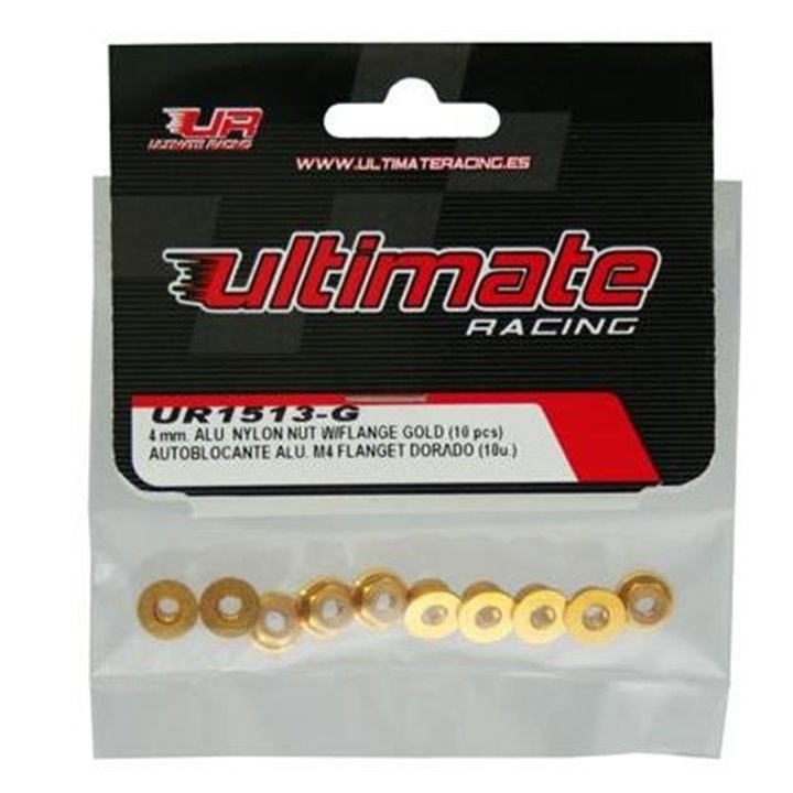 TUERCA AUTOBLOCANTE ALUMINIO M4 FLANGET DORADA ULTIMATE RACING