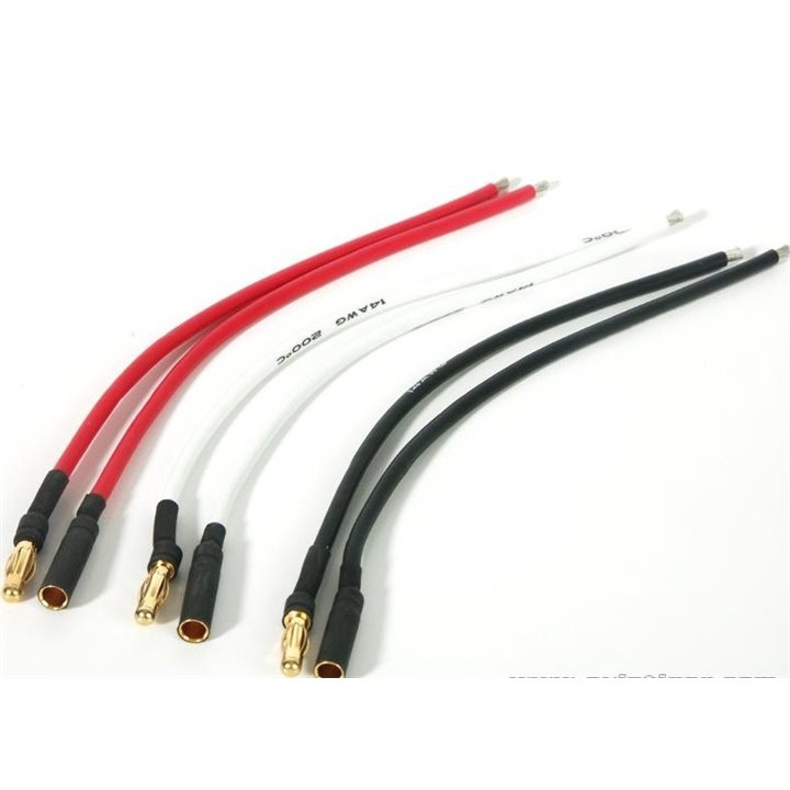 6 CABLES 15CM ROJO Y NEGRO CON CONECTOR ORO 4MM