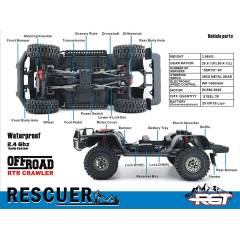 Crawler Rescur 1/10 RGT86190 4X4 Waterproof RTR negro