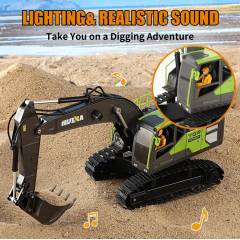 Excavadora 1/18 13ch con humo y sonido Huina 1661
